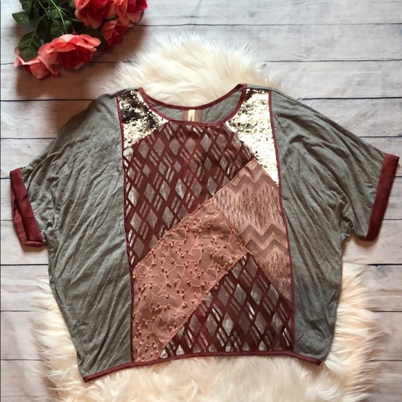 Anthropologie Tops - Anthropologie Tiny Mixed Media Velvet Sequin Tee
